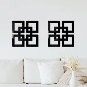 Geometric mirror wall sticker, square acrylic reflective decal for home decor and living room.