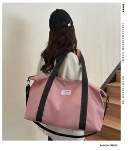 Large capacity pink shoulder bag casual travel tote bag with black handles for women daily use