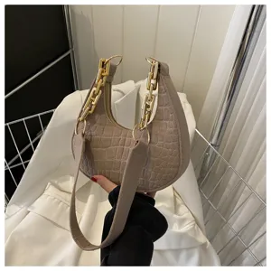 Stylische Krokodil-Muster Hobo Schultertasche mit goldener Kette für Damen im Alltag.