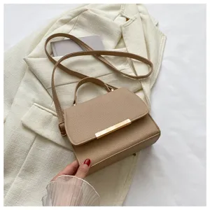 Khakifarbene strukturierte Leder-Umhängetasche, elegante Alltagstasche für Damen