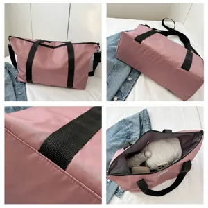Large capacity casual pink tote bag, multi-angle detail view showing durable fabric and straps.