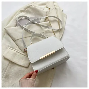 Minimalistische einfarbige PU Leder Umhängetasche für Damen, stilvolle Handtasche mit Metallriegel