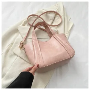 Casual pink PU leather shoulder bag chic handbag for women versatile crossbody bucket bag.