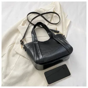Casual litchi pattern women handbag bucket bag versatile soft leather shoulder bag.