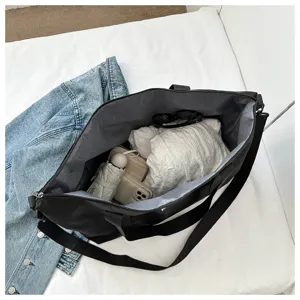 Large capacity black canvas tote bag casual shoulder bag travel mommy bag for women