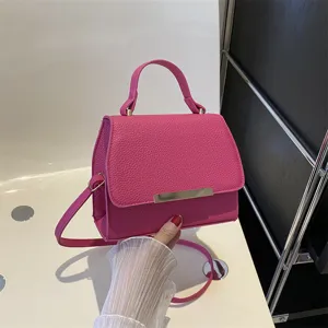 Modische rosa PU Leder Umhaengetasche fuer Damen, schicke kleine quadratische Handtasche.