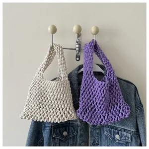 Korean casual handmade woven net bag stylish crochet handbag versatile daily women tote bag