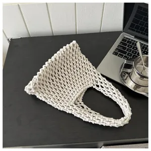 Beige cotton rope woven handbag minimalist casual daily tote bag for women stylish accessories