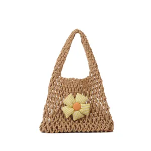 Korean style casual fishnet tote bag, fashionable woven handbag for women daily use.