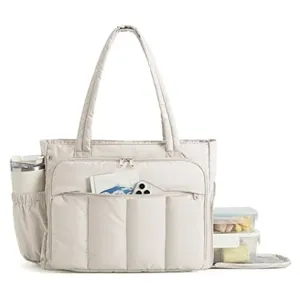 Borsa Tote Trapuntata Beige con Scomparti Multipli Borsa da Lavoro Isolata Donna
