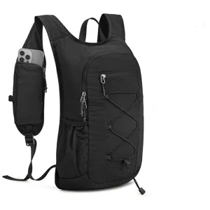 Black outdoor cycling backpack with phone pouch lightweight waterproof sport rucksack