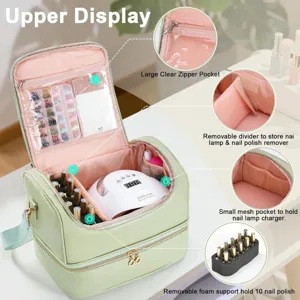 Dubbellaagse nagellak opbergtas met UV lamp en grote zakken voor al je nagelspullen.