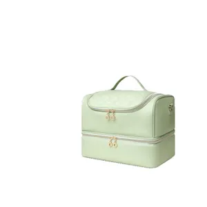 Groene dubbellaagse nagellak organizer tas grote capaciteit cosmetische koffer