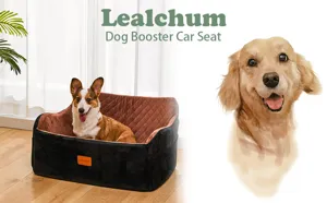 Lealchum dog booster car seat, comfortable quilted pet travel bed for small dogs.