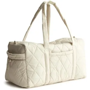 Unisex Large Capacity Quilted Duffel Bag Casual Travel Gym Tote Bag With Multi Pockets