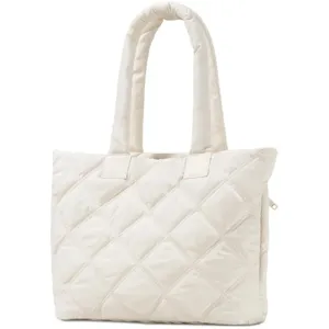 Women Quilted Tote Bag Large Capacity Laptop Shoulder Bag Casual Commute Handbag Soft Puffer Tote Bag