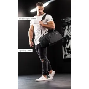 Sac de sport noir pour voyage et fitness, sac polochon léger avec bandoulière pour homme.
