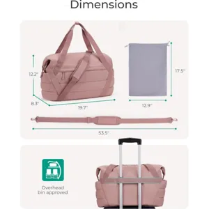 Borsa da viaggio rosa con tracolla regolabile, borsa da palestra fitness e custodia.