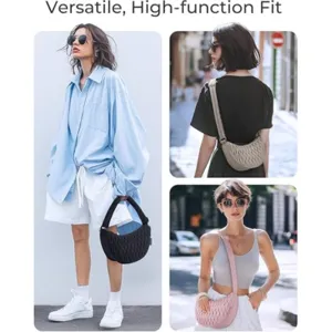 Detailed view of the trendy quilted puffer crescent crossbody bag in multiple colors.