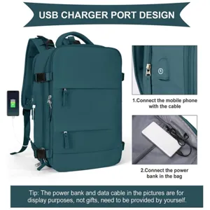 Multifunctional travel backpack with USB charging port, waterproof business laptop bag