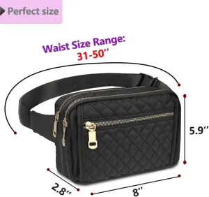 Sac banane matelassé pour femme sac de taille avec sangle réglable et poches zippées.