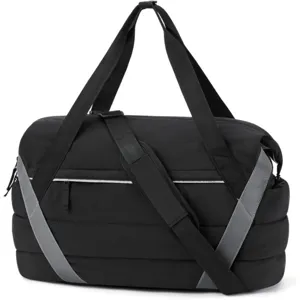 Borsa da palestra nera con cinghie regolabili, ideale per viaggi, fitness e tempo libero.