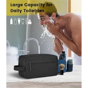 Black waterproof men travel toiletry bag portable cosmetic organizer for daily business trips.