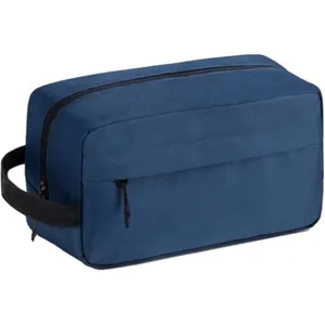 Blue portable travel toiletry bag, waterproof cosmetic bag with side handle and zipper.