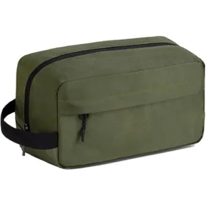 Men's army green travel toiletry bag, portable waterproof cosmetic organizer detail view.