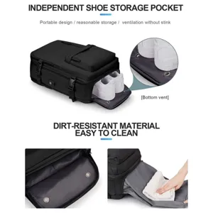 Zaino da viaggio multifunzionale con scomparto per scarpe indipendente e porta USB pratica.