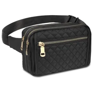 Sac Banane Matelassé en Nylon Mode pour Femmes Sac de Poitrine Décontracté Multi-Poches Sac Bandoulière Pour Voyage Randonnée