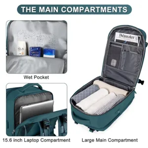 Travel laptop backpack with large capacity, USB port and waterproof design for business use.