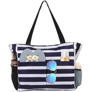 Large Waterproof Beach Bag Foldable Multi-Pocket Tote Handbag Casual Travel Shopping Shoulder Bag For Women
