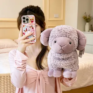 Cute fluffy lamb plush toy detailed view, soft stuffed animal doll for kids and gift options.