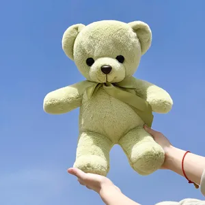 Cute light green plush teddy bear toy with ribbon gift soft stuffed animal doll for kids