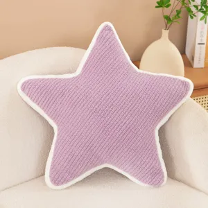 Cozy purple star plush pillow detail, textured fabric with white border for sofa decor.