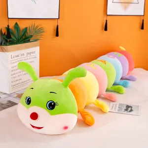 Colorful caterpillar plush toy long hugging pillow cute stuffed animal for girls sleeping room decor
