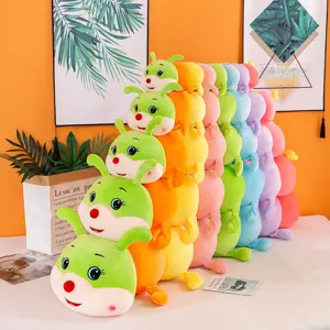 Rainbow caterpillar plush toy cute stuffed animal long body pillow for sleeping and hugging.