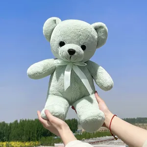 Cute pastel green teddy bear plush toy with ribbon bow soft stuffed animal doll gift