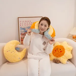 Soft plush weather pillow set including moon sun and U-shaped travel cushions for cozy home comfort.