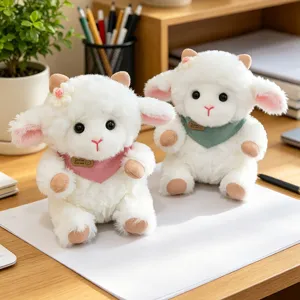 Peluche pecora con fazzoletto, morbida bambola di pezza per regalo compleanno bambini e ragazze.