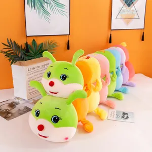 Colorful caterpillar plush toy cute stuffed animal long pillow for sleeping kids gift soft decor.