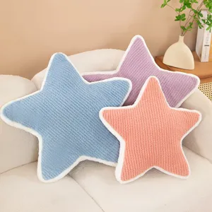 Nordic style plush star throw pillow, cute five-pointed star cushion for sofa and room.
