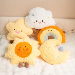 Cute weather plush pillow set featuring cloud, star, sun, rainbow, and moon designs.