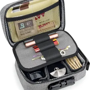 Grey combination lock smell proof storage bag travel organizer with compartments