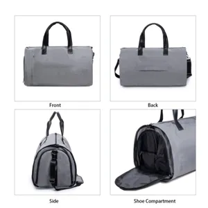 Convertible travel duffel bag for men, multifunctional gym bag with shoe compartment and straps.