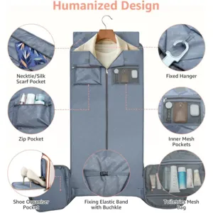 Large travel garment bag folding suit luggage organizer with multiple pockets and shoe compartment.