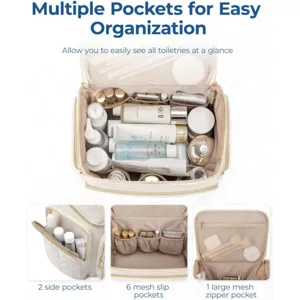 Hanging travel toiletry bag with multiple pockets waterproof cosmetic storage organizer