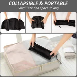 Portable collapsible foot soak bag detail view showing compact folding process and storage size.