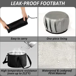 Portable foldable foot bath basin detail showing waterproof PEVA material and compact storage.